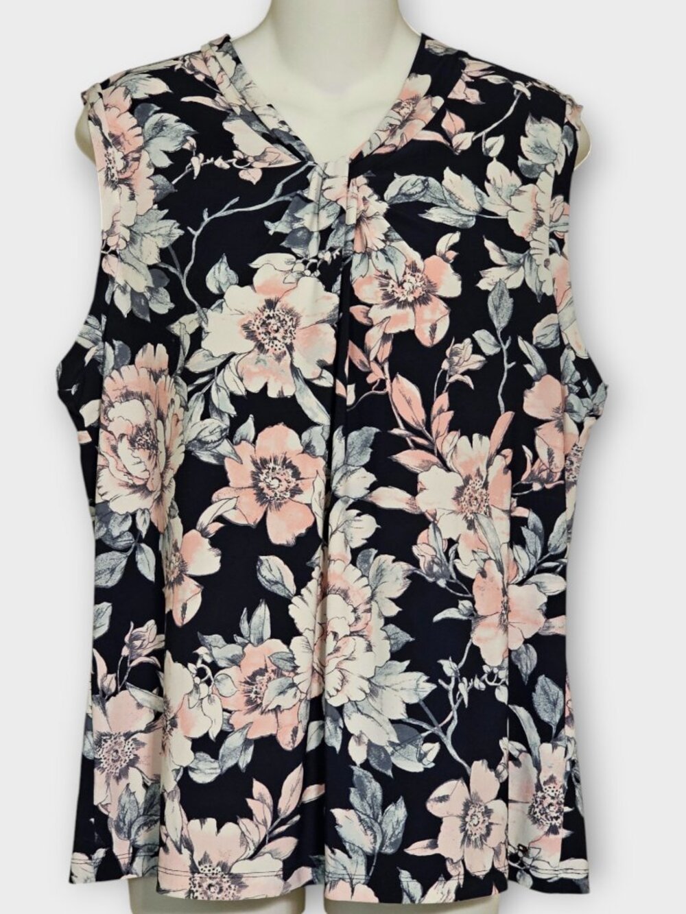 Tommy Hilfiger Floral Blouse Women’s XL Sleeveless V Neck Knot Front - Picture 8 of 14